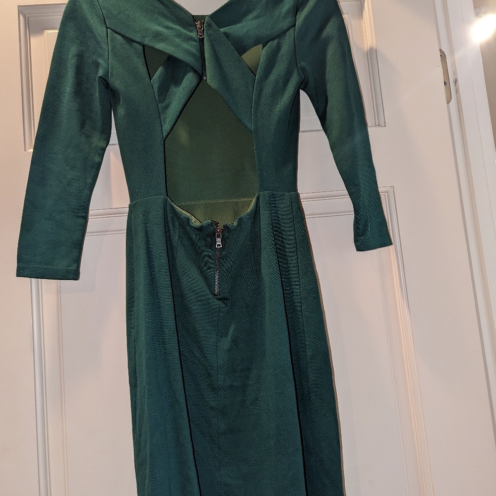 Alice & Olivia Dark Green Cut Out Mini Dress